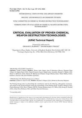 Critical Evaluation of Proven Chemical Weapon Destruction Technologies