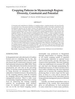 Cropping Patterns in Mymensingh Region: Diversity, Constraint and Potential