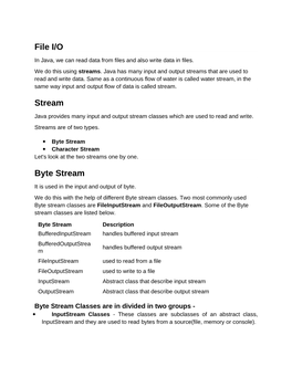 File I/O Stream Byte Stream