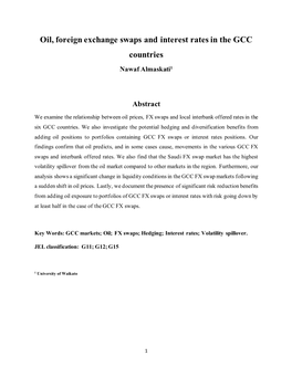 Oil, Foreign Exchange Swaps and Interest Rates in the GCC Countries Nawaf Almaskati1