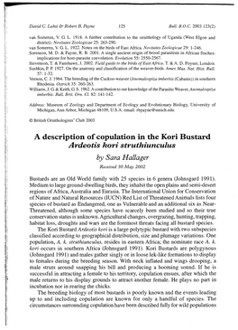 A Description of Copulation in the Kori Bustard J Ardeotis Kori