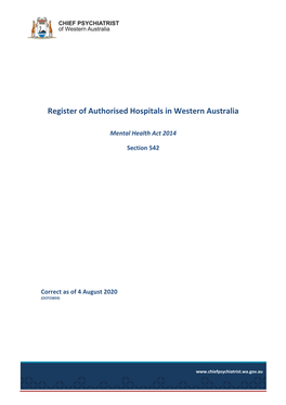 Register of Authorised Hospitals in Western Australia