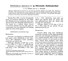 Dolichodorus Aestuarius N. Sp. (Nematode: Dolichodoridae) 1