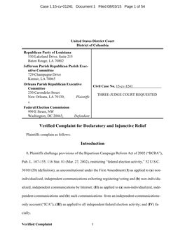 Verified Complaint for Declaratory and Injunctive Relief Introduction