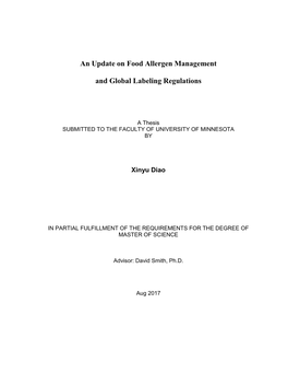 An Update on Food Allergen Management and Global Labeling