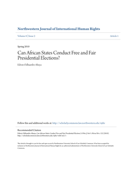 Can African States Conduct Free and Fair Presidential Elections? Edwin Odhiambo Abuya