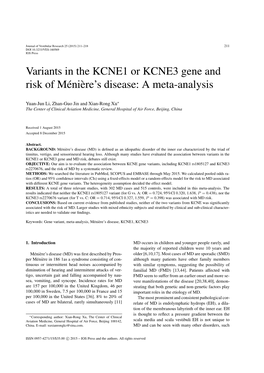 Variants in the KCNE1 Or KCNE3 Gene and Risk of Ménière’S Disease: a Meta-Analysis