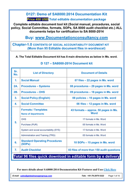 SA 8000:2014 Documents with Manual, Procedures, Audit Checklist