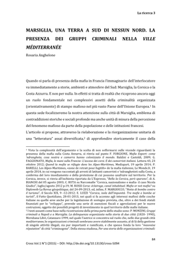 MARSIGLIA, UNA TERRA a SUD DI NESSUN NORD. LA PRESENZA DEI GRUPPI CRIMINALI NELLA VILLE MÉDITERRANÉE Rosaria Anghelone