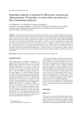 Immediate Impacts of Invasion by Wasmannia Auropunctata (Hymenoptera: Formicidae) on Native Litter Ant Fauna in a New Caledonian Rainforest