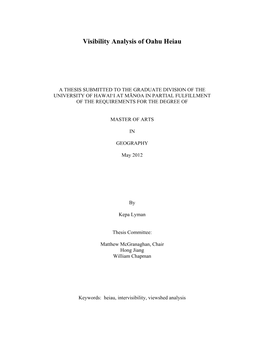 Visibility Analysis of Oahu Heiau