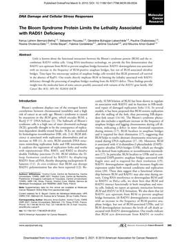 The Bloom Syndrome Protein Limits the Lethality Associated with RAD51 Deficiency