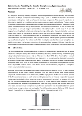 Determining the Feasibility of a Modular Smartphone: a Systems Analysis Areeb Shahjahan – U5559531, ENGN2226 – T13, 14 October 2015