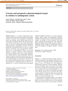 Current and Prospective Pharmacological Targets in Relation to Antimigraine Action