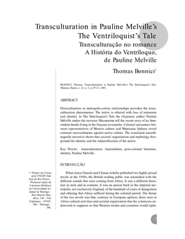 Transculturation in Pauline Melville's the Ventriloquist's Tale