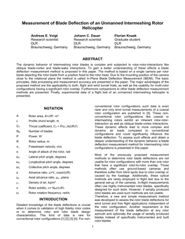 Measurement of Blade Deflection of an Unmanned Intermeshing Rotor Helicopter