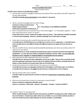 Ast#: ___Science Knowledge Study Guide Physical