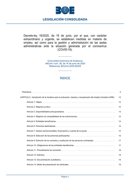 Decreto-Ley 16/2020, De 16 De Junio, Por El Que, Con Carácter