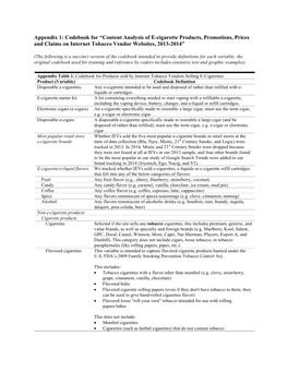 Appendix 1: Codebook for “Content Analysis of E-Cigarette Products, Promotions, Prices and Claims on Internet Tobacco Vendor Websites, 2013-2014”