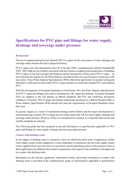 Specifications for PVC Pipe and Fittings for Water Supply, Drainage and Sewerage Under Pressure