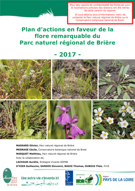Plan D'actions En Faveur De La Flore Remarquable Du Parc Naturel