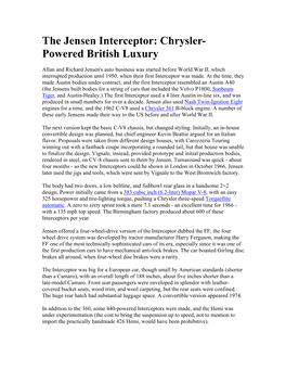 The Jensen Interceptor: Chrysler-Powered British Luxury