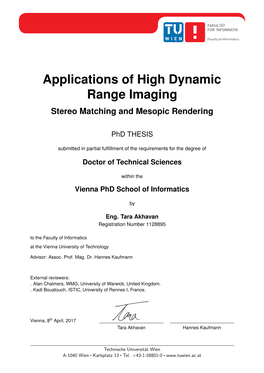 Applications of High Dynamic Range Imaging Stereo Matching and Mesopic Rendering