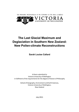 The Last Glacial Maximum and Deglaciation in Southern New Zealand: New Pollen-Climate Reconstructions
