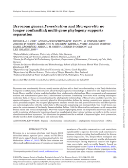 Bryozoan Genera Fenestrulina and Microporella No Longer Confamilial; Multi-Gene Phylogeny Supports Separation