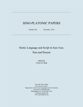 Sinitic Language and Script in East Asia: Past and Present