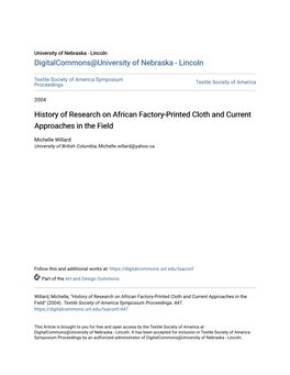 History of Research on African Factory-Printed Cloth and Current Approaches in the Field