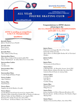 Congratulations to AYFSC Skaters Advancing to the 2015 U.S. FIGURE SKATING CHAMPIONSHIPS JANUARY 17-25, 2015! AYFSC Is Sending 41 Competitors to the U.S