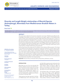 Diversity and Length-Weight Relationships of Blenniid Species (Actinopterygii, Blenniidae) from Mediterranean Brackish Waters in Turkey