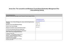 Annex One: the Lancashire and Blackpool Tourist Board Destination Management Plan Local Authority Activity