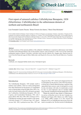 Siluriformes: Callichthyidae) in the Subterranean Domain of Northern and Northeastern Brazil