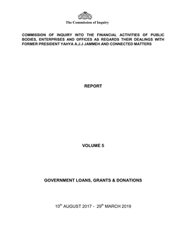 Volume 5 -GOVERNMENT LOANS, GRANTS & DONATIONS
