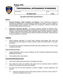 Policy 312 PROFESSIONAL APPEARANCE STANDARDS Page 2 of 4
