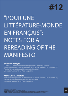 Pour Une Littérature-Monde En Français”: Notes for a Rereading of the Manifesto