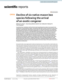 Decline of Six Native Mason Bee Species Following the Arrival of an Exotic Congener Kathryn A