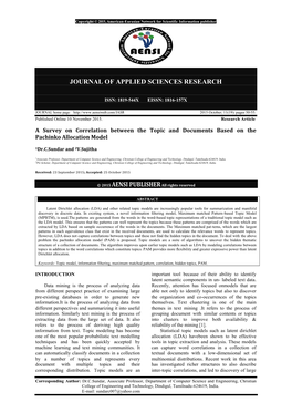 Journal of Applied Sciences Research