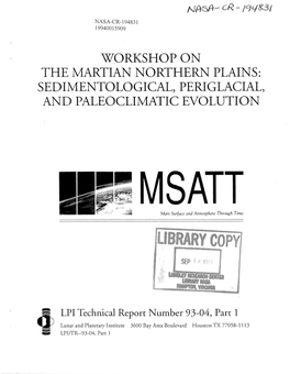 Workshop on the Martiannorthern Plains: Sedimentological,Periglacial, and Paleoclimaticevolution