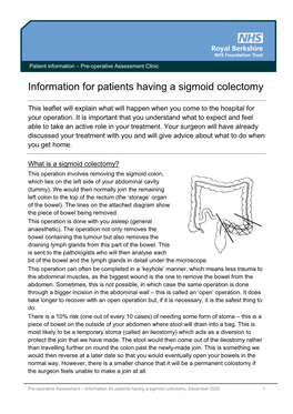 Information for Patients Having a Sigmoid Colectomy