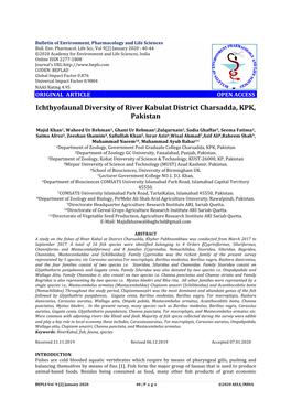 Ichthyofaunal Diversity of River Nal Diversity of River Kabulat District