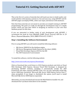 Tutorial #1: Getting Started with ASP.NET