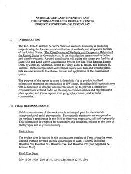 NATIONAL WETLANDS INVENTORY and the NATIONAL WETLANDS RESEARCH CENTER PROJECT REPORT FOR: GALVESTON BAY INTRODUCTION the U.S. Fi