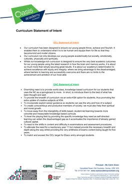 Curriculum Statement of Intent