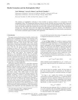 Micelle Formation and the Hydrophobic Effect†