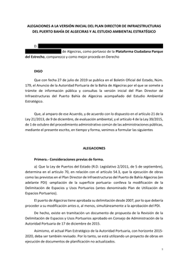 Alegaciones a La Versión Inicial Del Plan Director De Infraestructuras Del Puerto Bahía De Algeciras Y Al Estudio Ambiental Estratégico