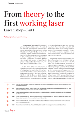 From Theory to the First Working Laser Laser History—Part I