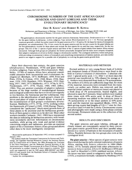 Chromosome Numbers of the East African Giant Senecios and Giant Lobelias and Their Evolutionary Significancei